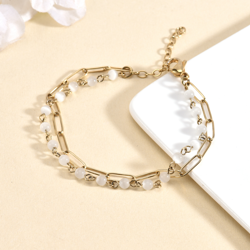 ODM/OEM customized wholesale stainless steel double layer crystal bracelet