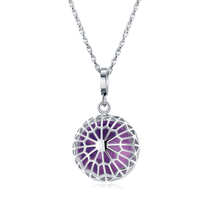 Custom Stainless Steel Pendant Necklace Purple Gemstone Jewelry Wholesale