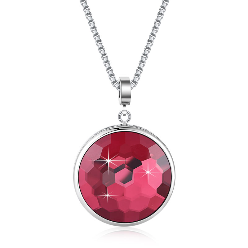 Shiny Stainless Steel Pendant Necklace with Red Crystal