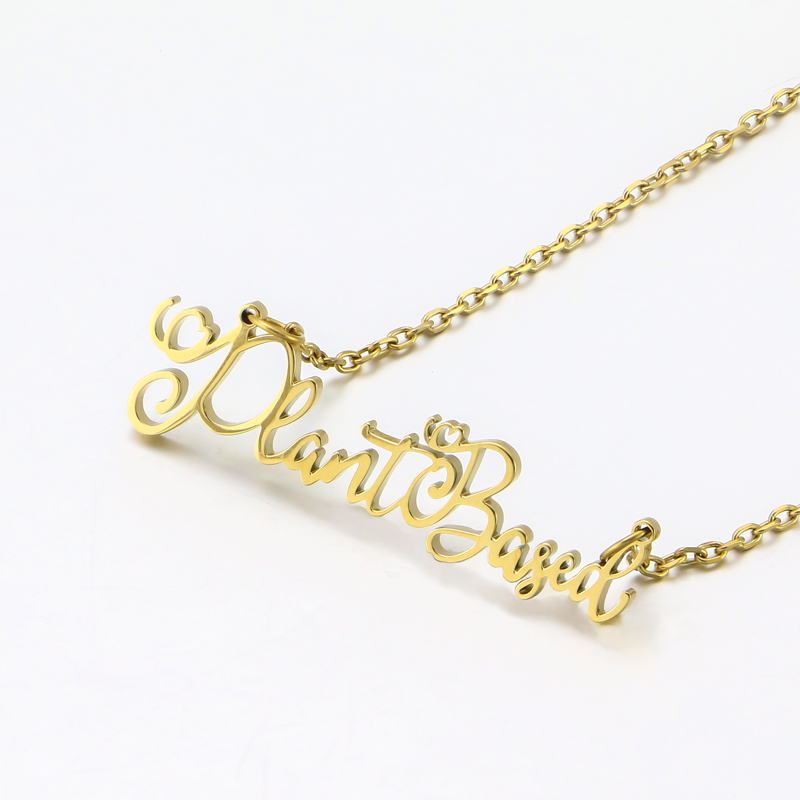 Personalized 18K Gold Name Charm Necklaces Stainless Steel Logo Pendant