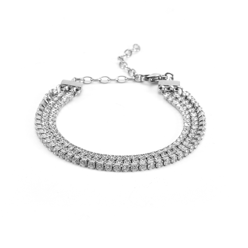 Silver Stainless Steel Tennis Bracelet Iced Out Cubic Zircon Jewelry Bangle