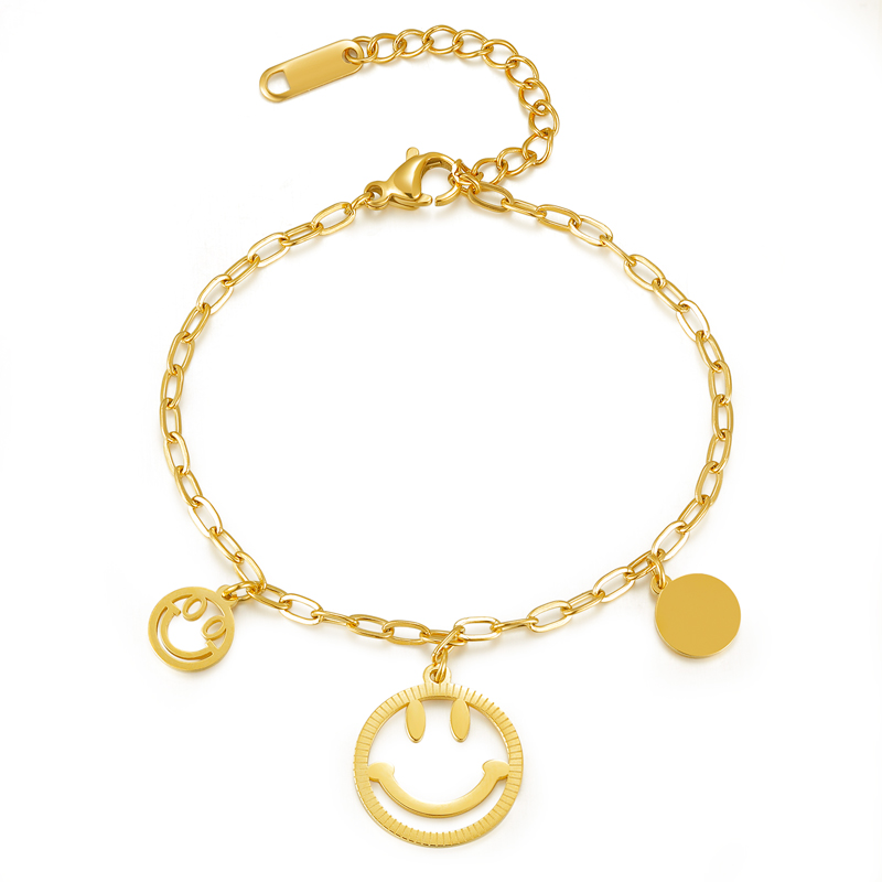 OEM Smile Face Charms 18K Gold Plated Bracelet with Stainless Steel