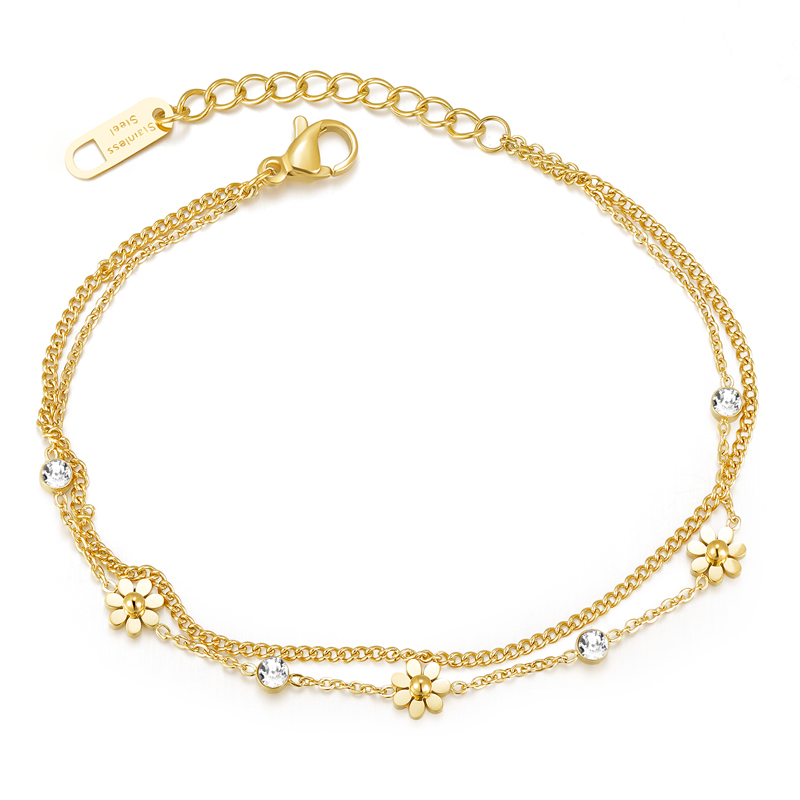 18k Gold Flower Charm Bracelet Stainless Steel Jewelry Manufacturer