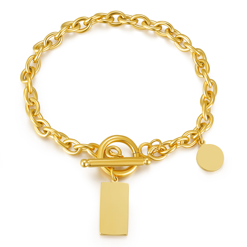 Custom Gold Square Charm Cuban Link Bracelet Jewelry Factory