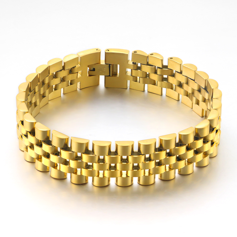 Custom 15mm Gold Stainless Steel Jewelry Bracelet