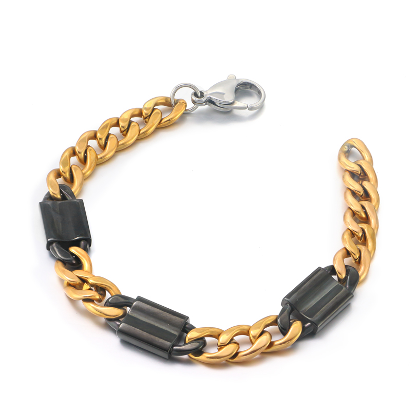 Custom Locked Charm Stainless steel Cuban Link Bracelet for Men