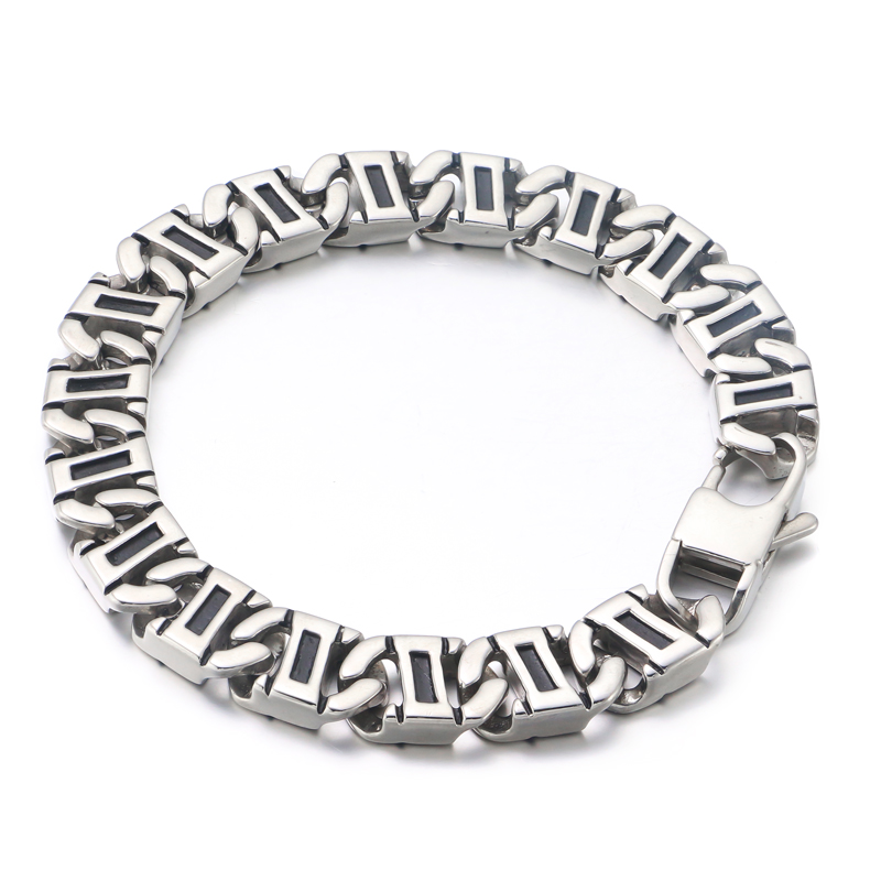 Men's Silver Bracelet Antique Stainless Steel Link Chain Jewelry