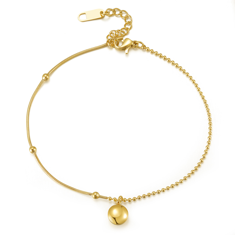 18K Gold Stainless Steel Logo Beads Anklets for Women