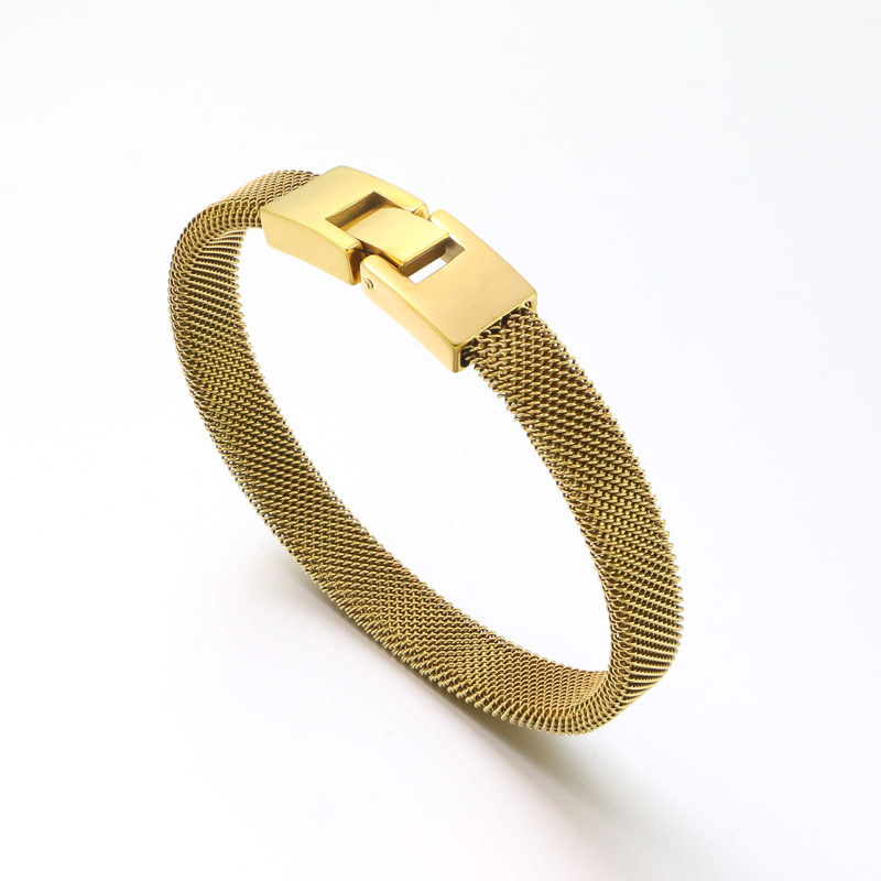 Custom 18k Gold Plated Stainless Steel Mesh Bracelet Bangle