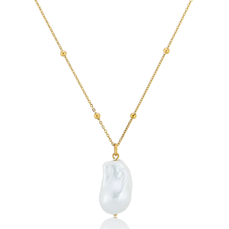White Baroque Pearl Pendant Charm 14K Gold Bead Necklace Stainless Steel Jewelry Manufacturer