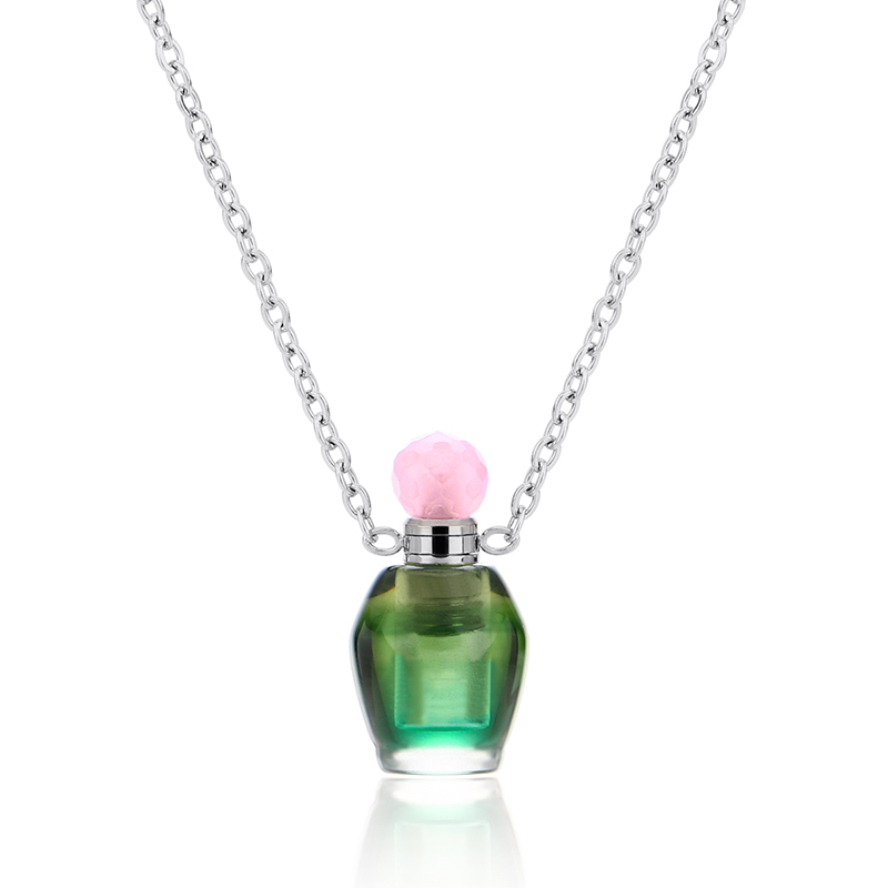 Custom Crystal Perfume Bottle Locket Stainless Steel Small Vial Necklace Jewelry for Women