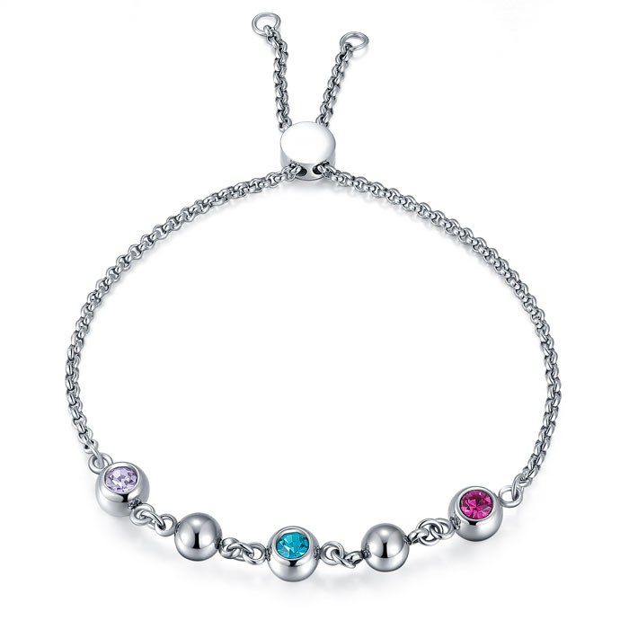 Custom Crystal Charm Bracelet Adjustable Stainless Steel Jewelry for Women