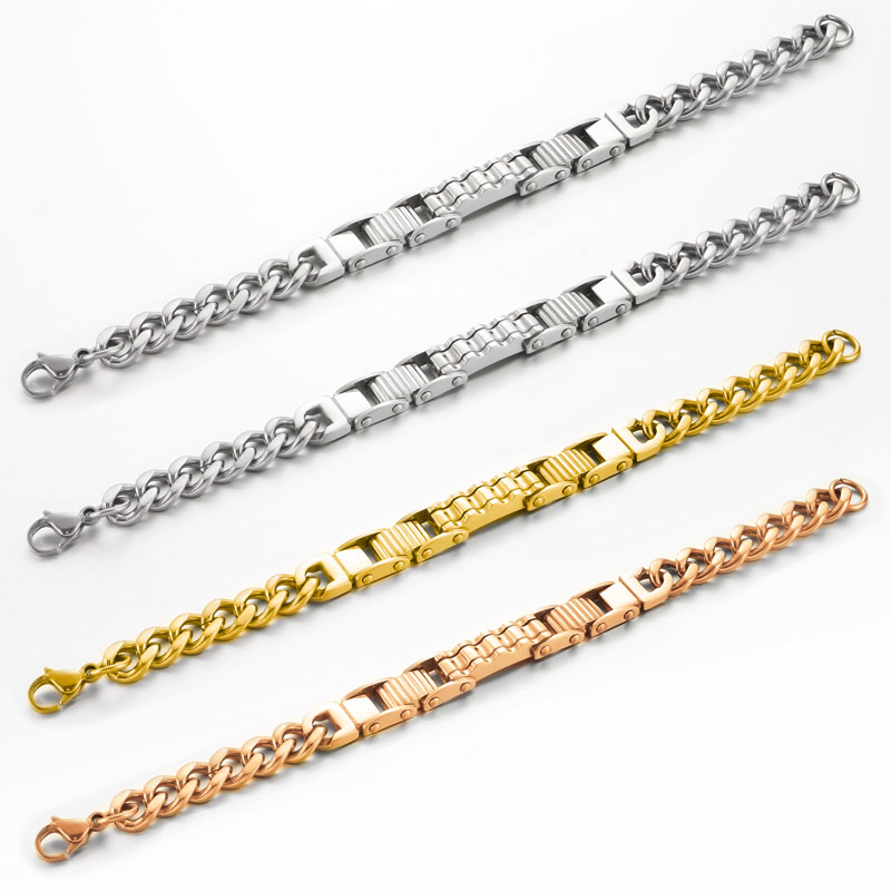 Custom Gold Logo Cuban Link Men's Steel Bracelet Bangle