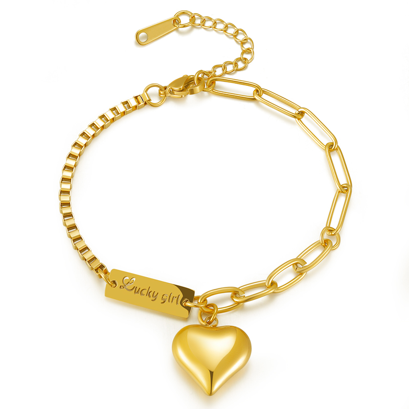 OEM 18K Gold Heart Bracelet Stainless Steel Charm Chain for Women
