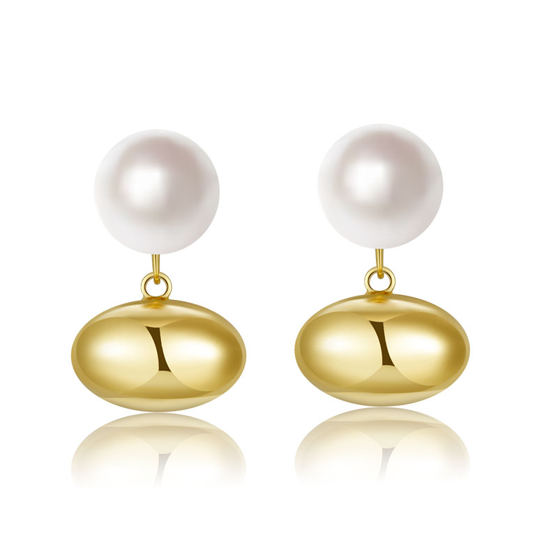 14K Gold Plated Pearl Designer Earrings Stainless Steel Stud